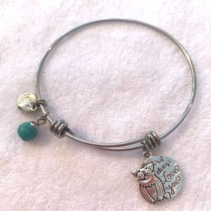 “Owl Always Love You” Charm Bracelet -Silver Finish, Expands 2”- 3.5”